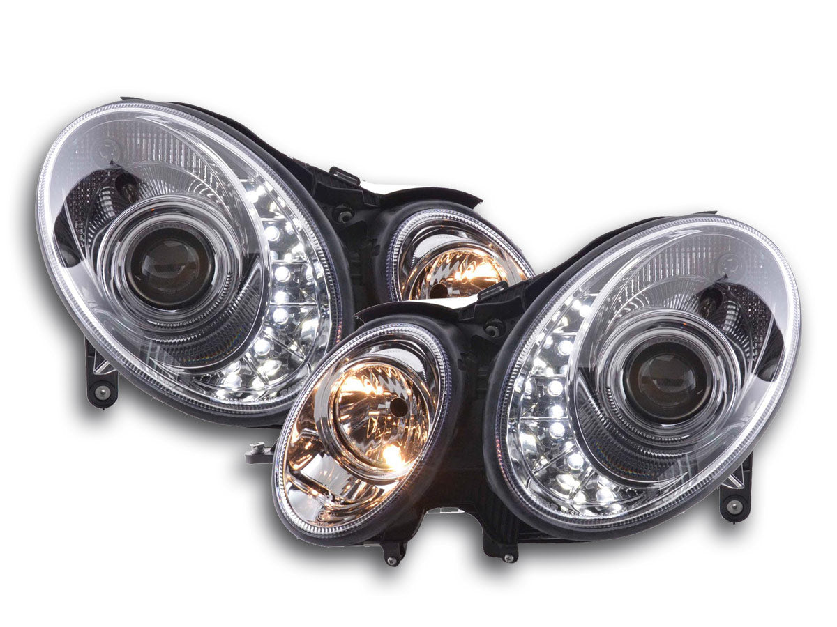 Scheinwerfer Set Daylight LED TFL-Optik Mercedes E-Klasse 211 02-06 chrom Scheinwerfer Set Daylight LED TFL-Optik Mercedes E-Klasse 211 02-06 chrom